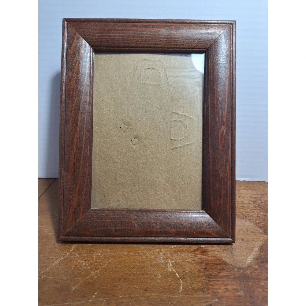 Vintage Dark Brown Wood Picture Frame 5x7 Tabletop Easel Back Glass Front